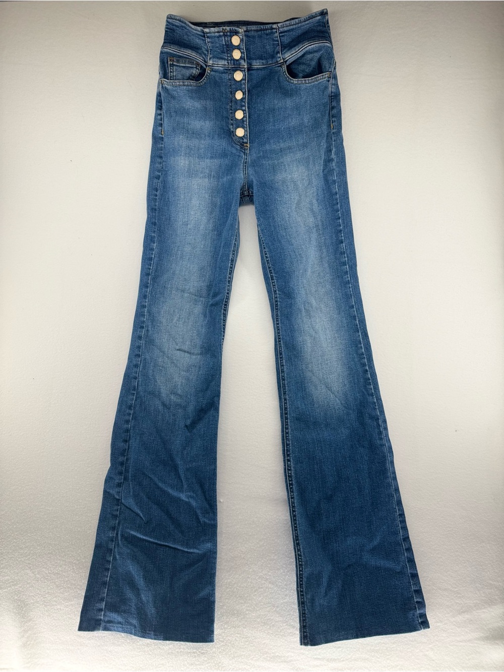 Elisabetta Franchi High-Waisted Button-Fly Flared Jeans Medium Wash Denim sz29